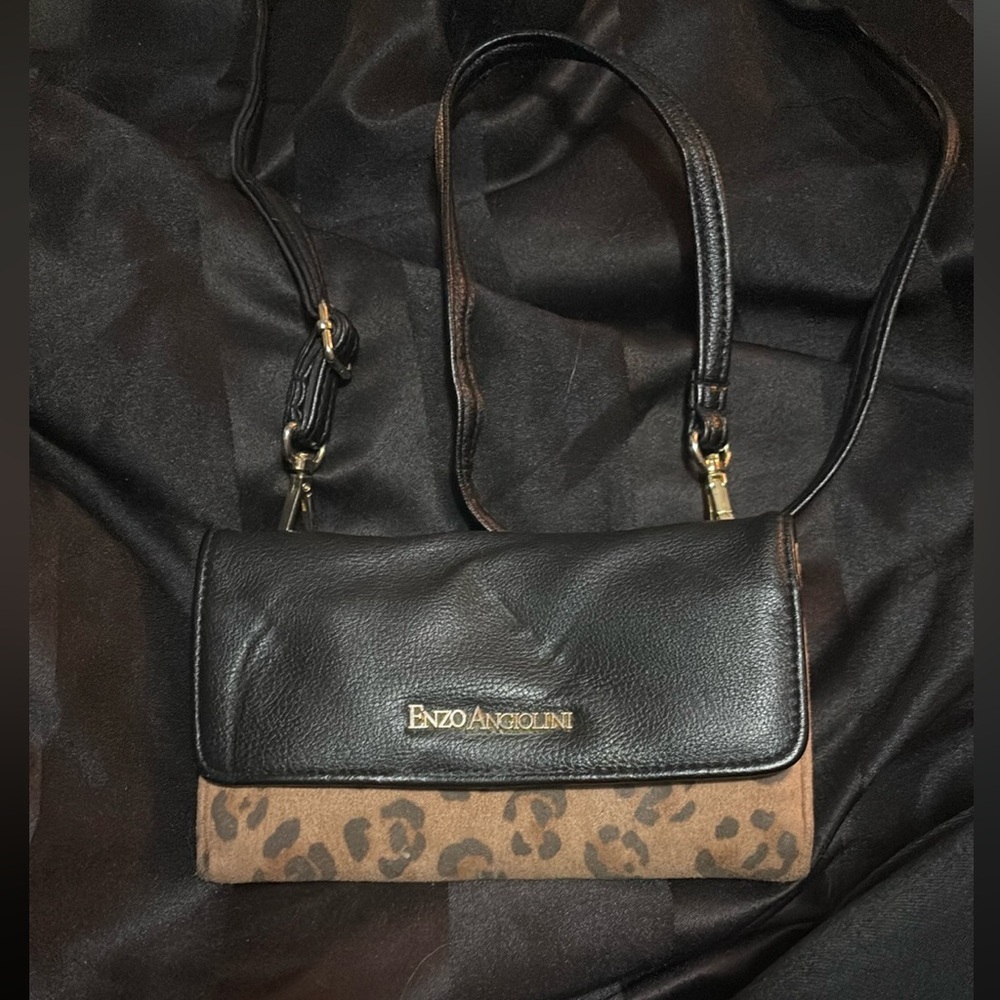 Enzo Angiolini Black and Leopard Print Crossbody Bag